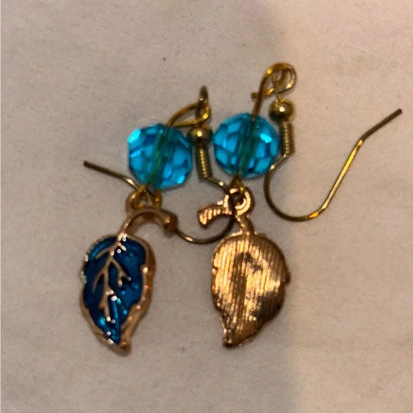 Neiman Marcus Gold and Blue Asymmetric Earrings - Picture 2 of 5
